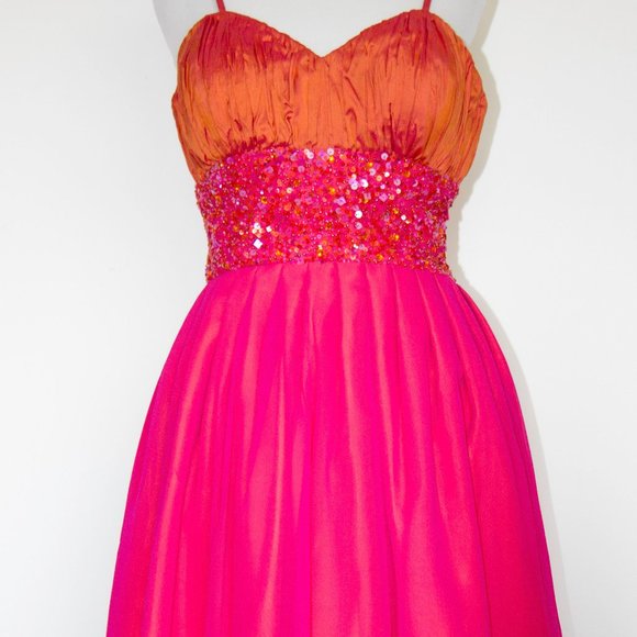 SCALA Dress Gradient Fushia Orange Requins Prom Wedding Small Sz 8 NEW - Picture 3 of 7